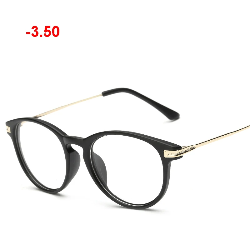 Круглые очки в металлической оправе для женщин и мужчин, оптические очки для близорукости с диоптрией-0,5-1-1,5-2-2,5-3-3,5-4-4,5-5-6 - Frame Color: black -3.50
