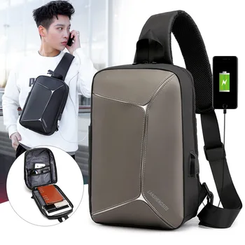 

Best Seller USB Reflective Chest Bag Multifunctional Business Waterproof Shoulder Bag Convenient Outdoor Men Diagonal Bag Solid