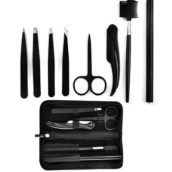 

8pcs/set black Eyebrow Grooming Kit Women Pro Stainless Steel Eyebrow Razor Trimmer Tweezers Brush Hair Remover Tool Makeup Tool
