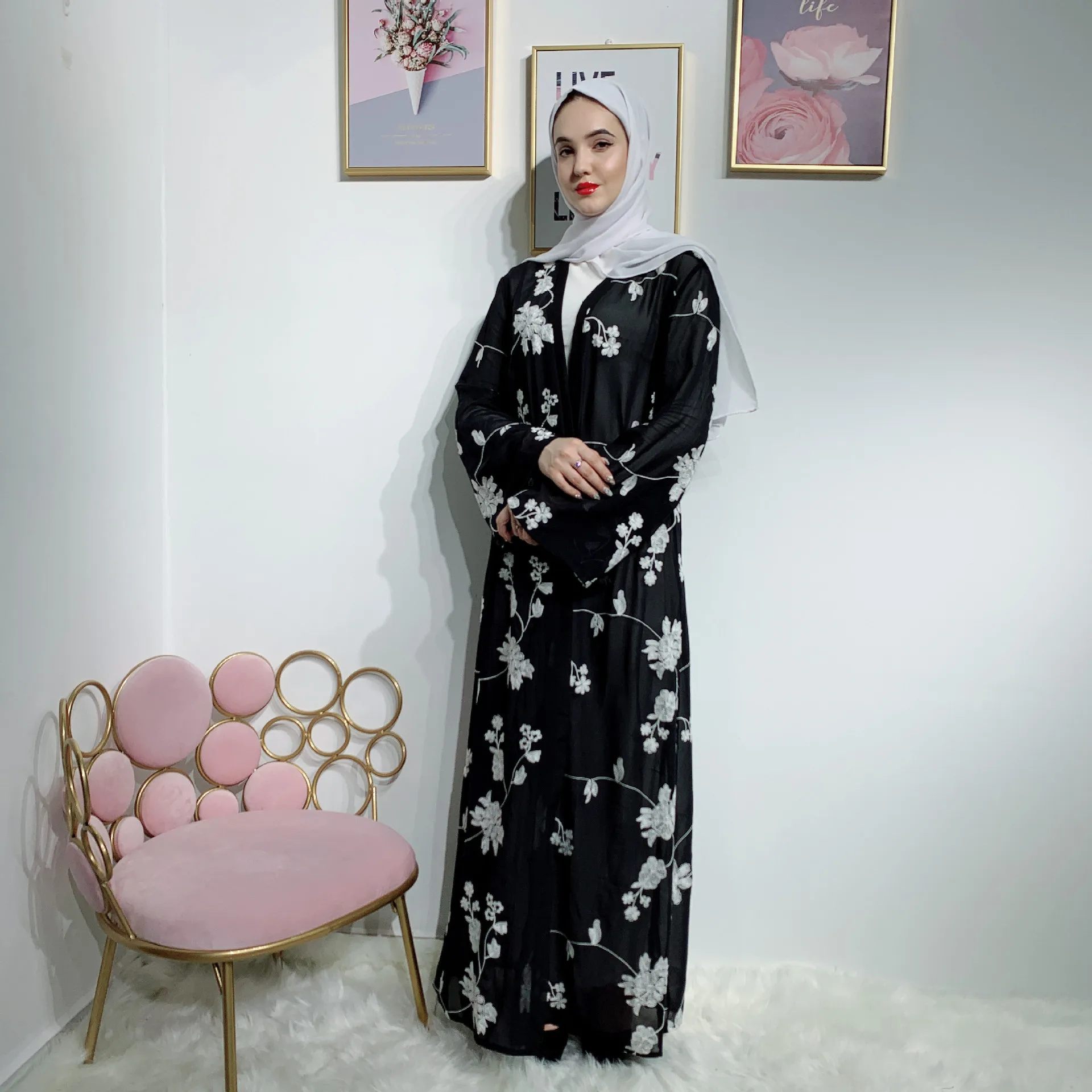 Dromiya мусульманский цветочный принт кардиган «абайя» Макси платье кимоно длинный халат Vestidos Ближний Восток Рамадан турецкий Исламская, молитвенная