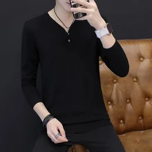 Осенне-зимний мужской хлопковый свитер модный однотонный свитер с длинными рукавами и v-образным вырезом