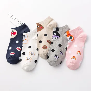 

Anime Anpanman Cartoon Socks Women Shokupanman Dokin Chan Baikinman Currypanman Cute Fun Print Cotton Sock Spring Summer Casual