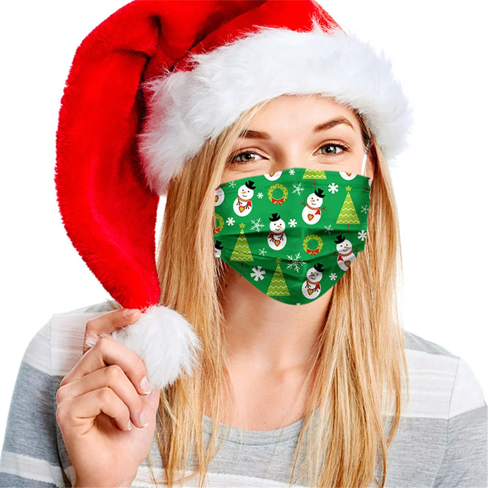 Face Mask 50pcs Adult's Christmas Mask Disposable Face Printed 3ply Earhook Industrial Halloween Cosplay Cover Protection Face Mask disposable face mask