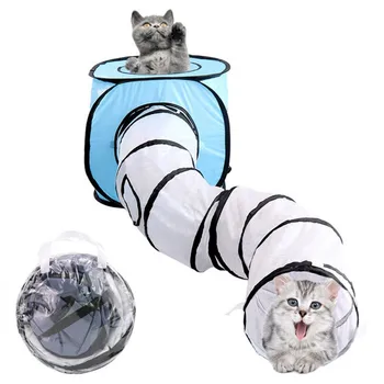 

1 PC Cat Tent With S Shaped Tunnel Kitten Foldable Playing Tube Toy Cat Crawling pipeline Blue Grey Cat nest For Indoor Outdoor