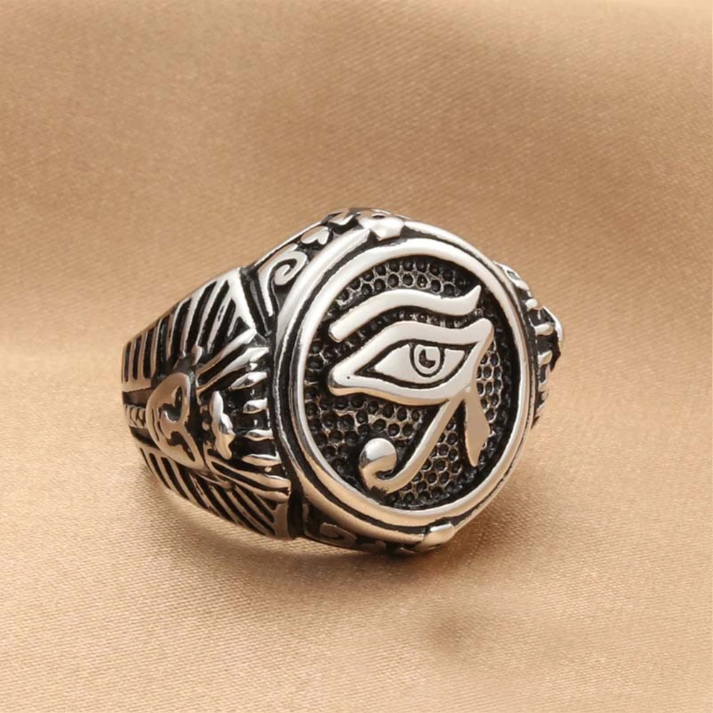 Vintage Egyptian Eye Of Horus Men Ring Classic Punk Stainless Steel