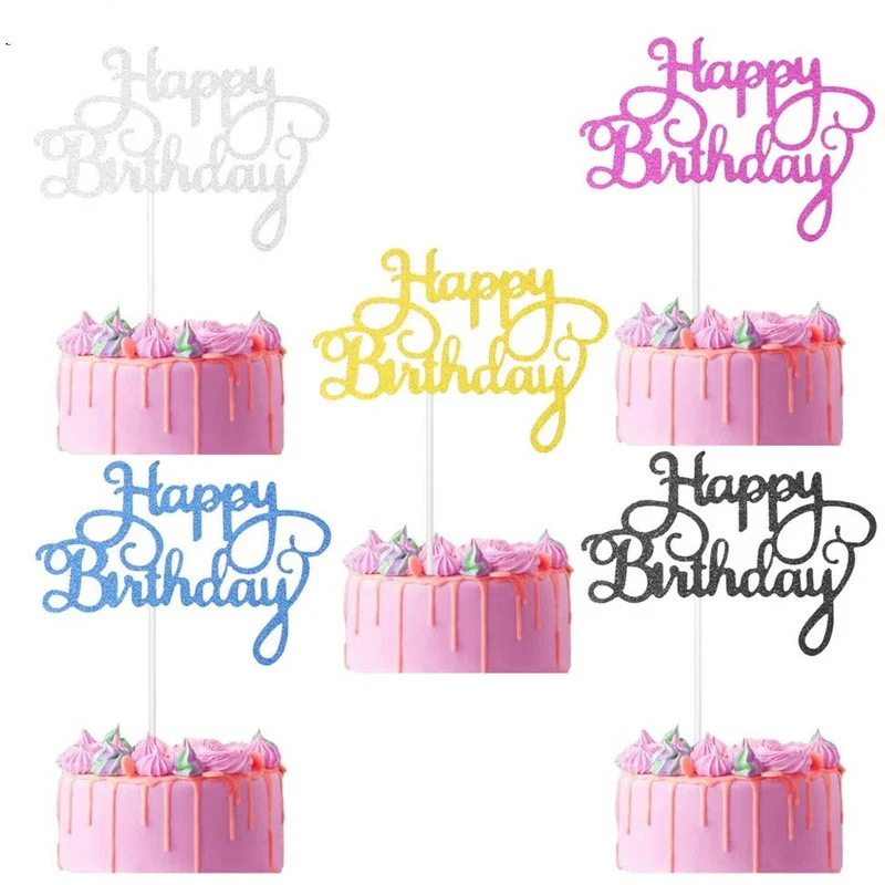 10 шт. цвета: золотистый серебристый Топпер для торта С Днем Рождения блеск День