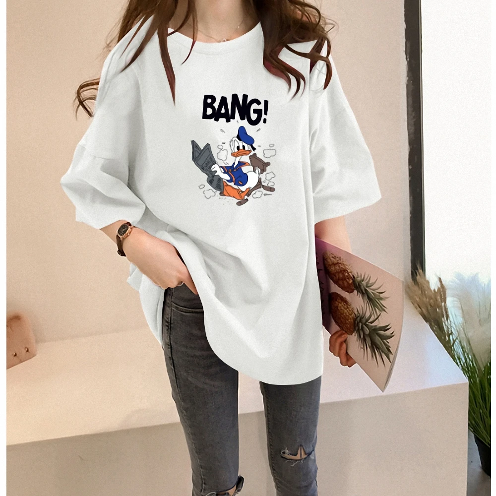 Женская одежда в Корейском стиле с принтом Дональда Дака Микки Мауса Свободный