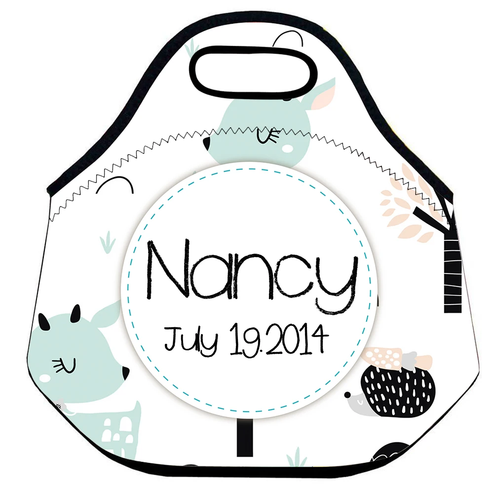 

Cute Pattern Lunch Bag Kids Soft Neoprene Lunch Totes Custom Name and Birthday Unique Lunch Box Storage Lunch Bag for Kids Teens