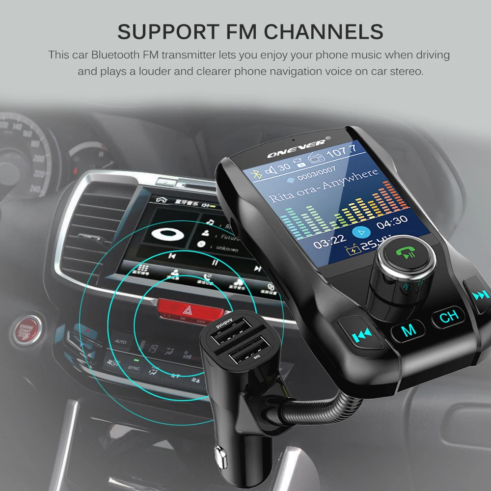 Onever беспроводной Bluetooth Handsfree автомобильный комплект цветной экран fm передатчик 360