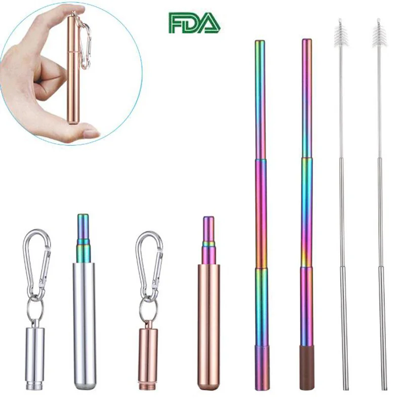 Metal Straw Portable Telescopic Straw for Outdoor Travel Easy Cleaning Stainless Steel Reusable Collapsible Straws with Brush