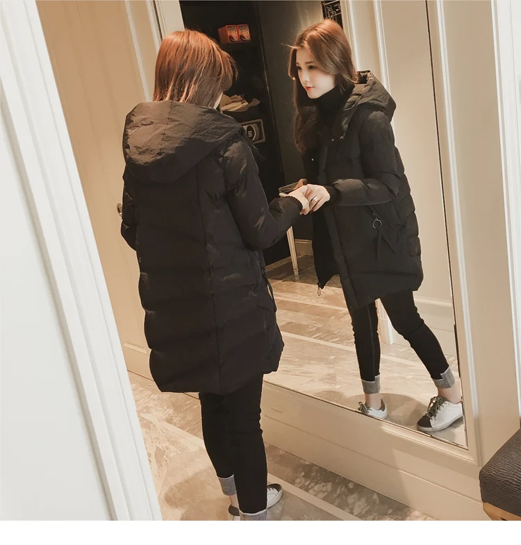 Осень-зима, Женская парка, пальто, куртка, с капюшоном, Abrigos Mujer Invierno, женская, с карманами, хлопок, утолщенная, повседневная,, одноцветная, Wakeey