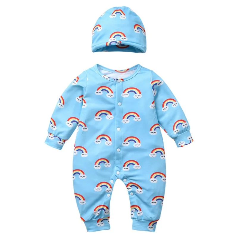 

2019 Infant Boys Girls Romper Jumpsuit Spring Autumn Baby Clothing Toddler Kids Romper Hat Outfits Long Sleeve Clothes 0-24M