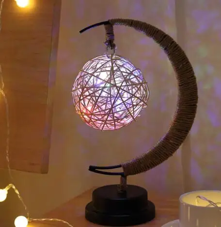 sepak takraw USB источник питания Led звезды луна ночник Apple Pretty flash пеньковый Канат ручной работы кованый железный светильник украшение дома лампа - Испускаемый цвет: sepak takraw