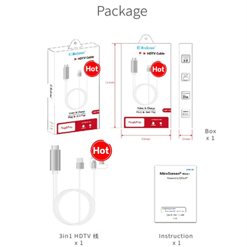 1080P HD LD6M-3M Plug and Play Miracast DLNA Airplay 3 в 1 HDTV кабель type C/Micro USB разъем для IOS Android