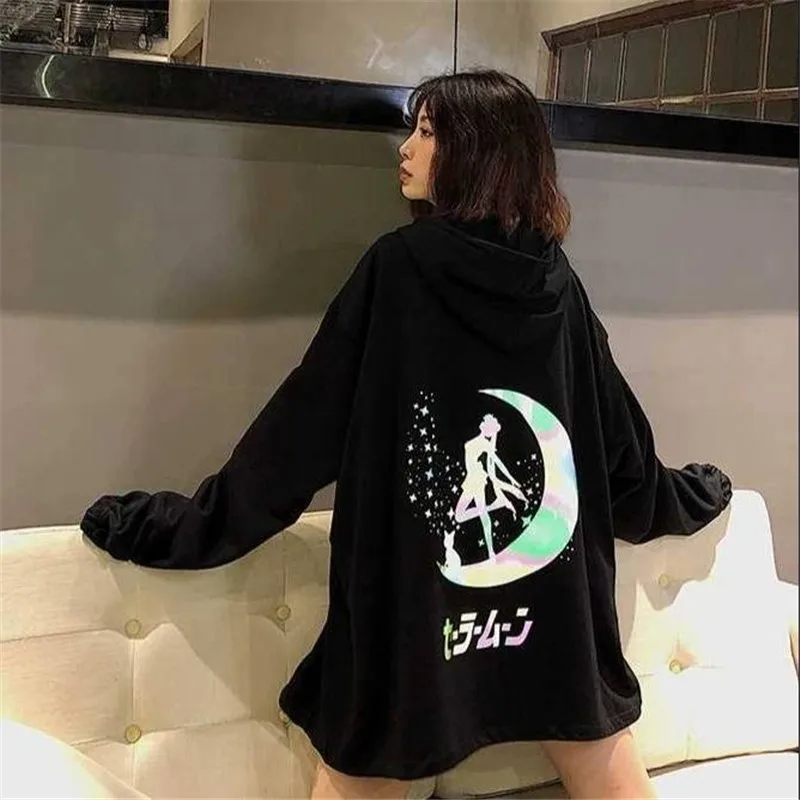  2019 Cartoon Sailor Moon Reflect Light Printing Midnight Woman Sweatshirt Hoodies Women Harajuku Kp