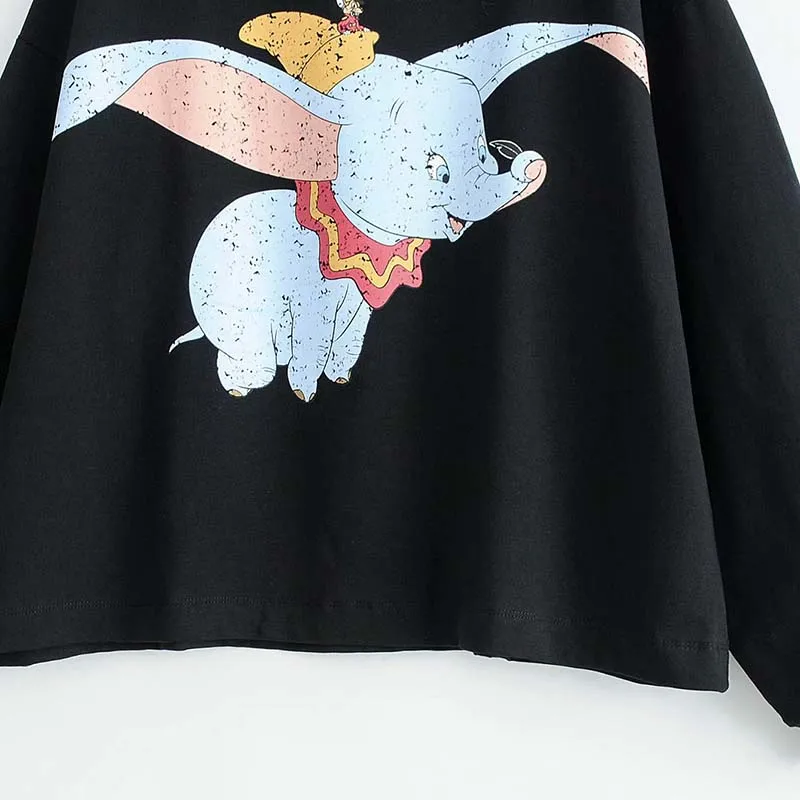 Женский Харадзюку хлопок печать мультфильм Dumbo High Street Объемная толстовка Плюс Размер Топы толстовки