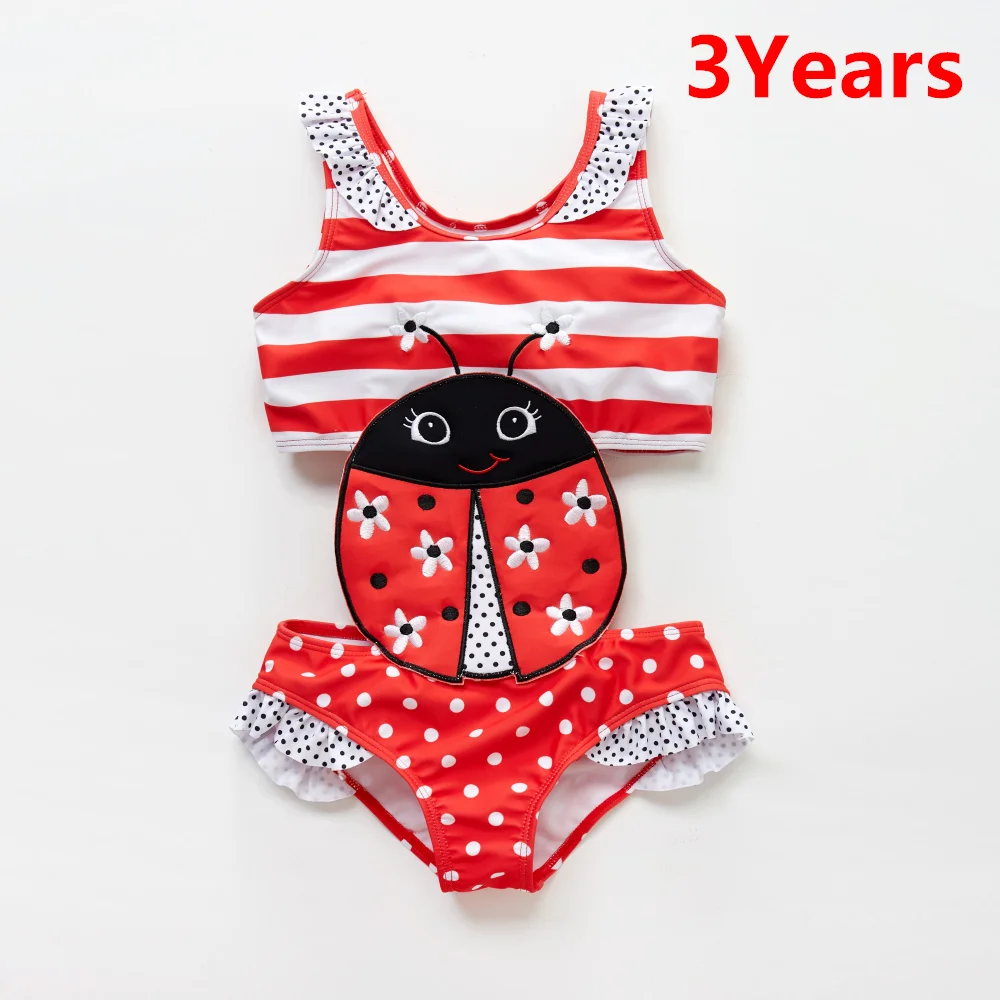 3 years Honeyzone/купальный костюм для новорожденных девочек с вышитой божьей коровкой; цельная одежда для купания для девочек в стиле пэчворк; Banadore - Цвет: 3 years