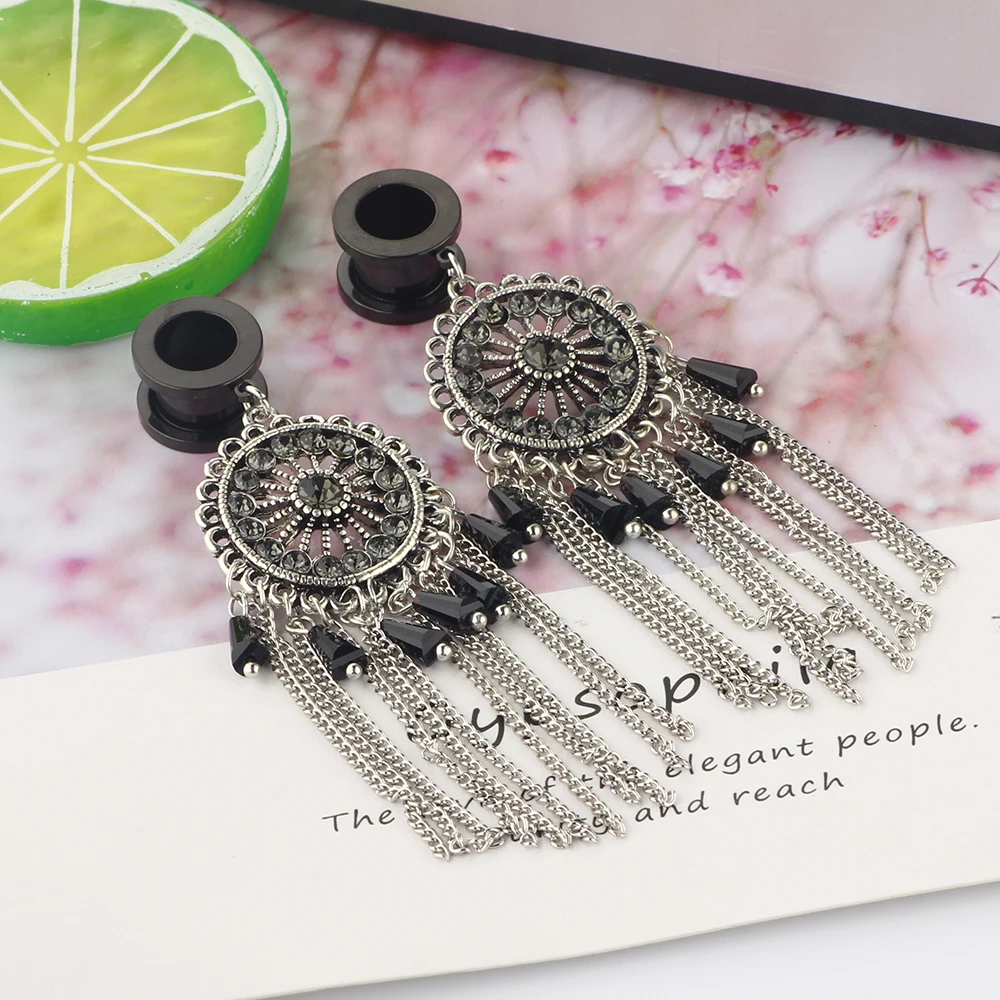 JunlowPY 2021 Wholesales Pandent Dangle Gauges For Ear 6-16mm Mix Black Screw Ear Tunnels and Plugs Earrings Stretcher Piercings