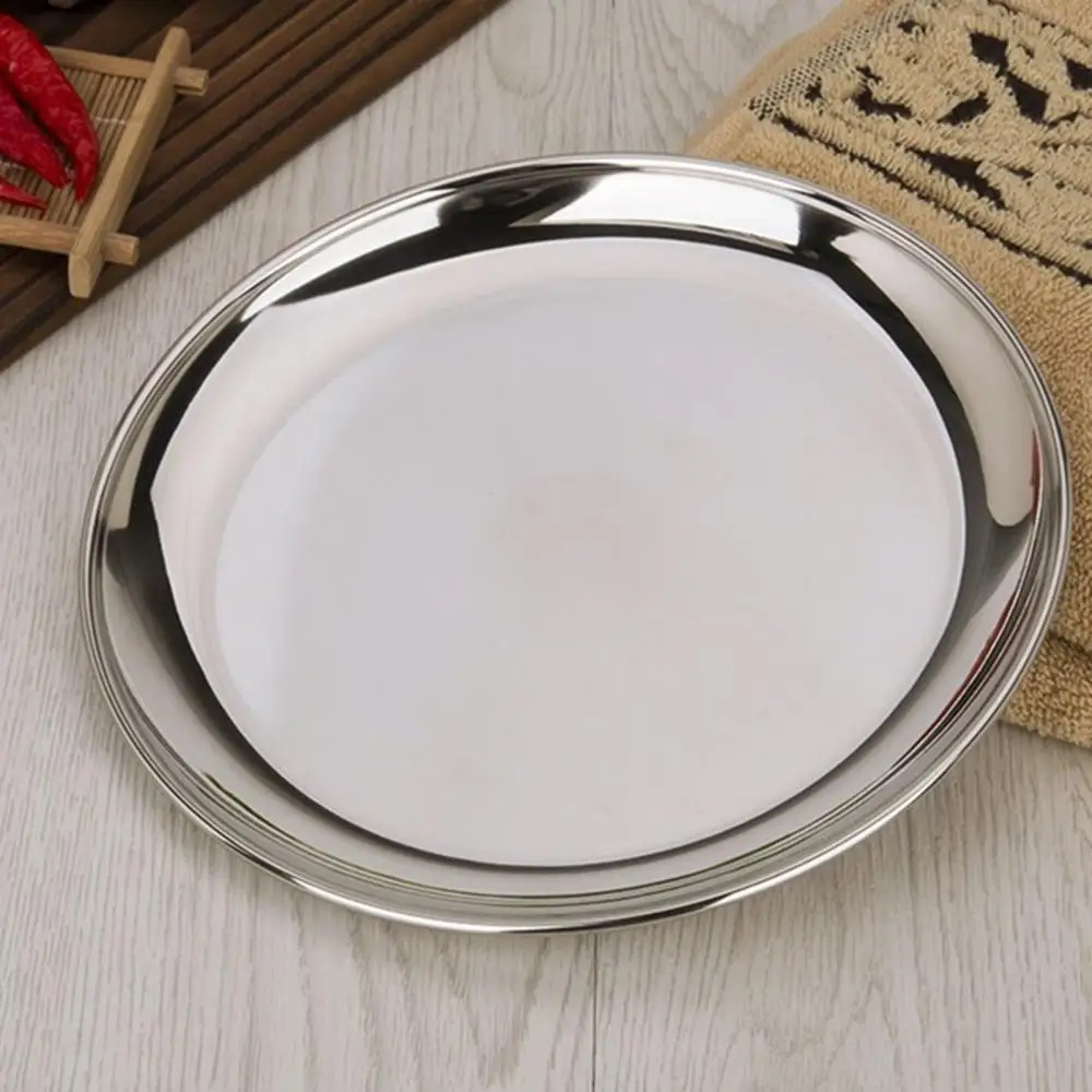 Stainless Steel Round Thickened Dessert Single-layer Plate BBQ Tableware Dish