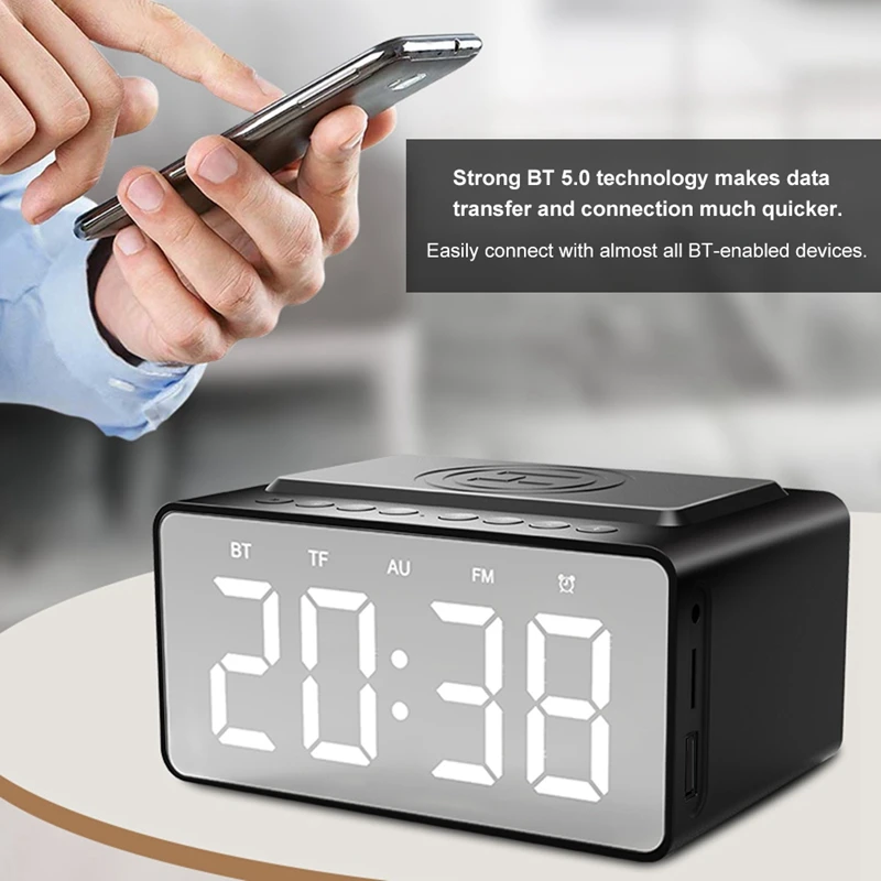 Bt-508 Wireless Bluetooth 5.0 Speakers Time Screen Display Double-Horn Subwoofer Alarm Clock Wireless Phone Charging Support Tf