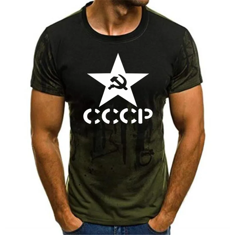 Мужская футболка с коротким рукавом CCCP из хлопка принтом в русском стиле СССР