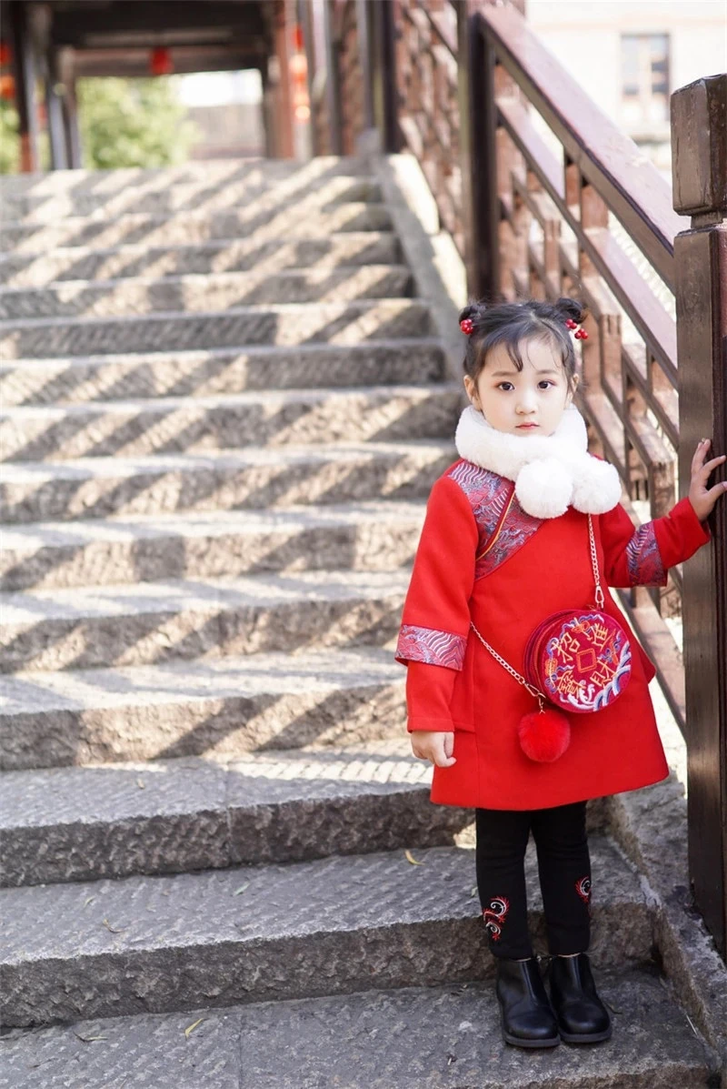 Детское Хлопковое платье Чонсам для девочек; красное платье принцессы с вышивкой «ханьфу»; платье с изображением мака; Рождественская одежда; Детский костюм на Хеллоуин