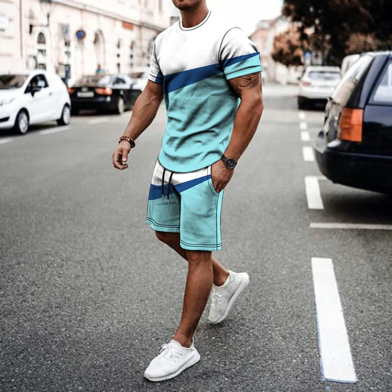 mens jogger sets New Summer Fashion Men's 2 Piece Set Tracksuits Casual Short Sleeves Print T-shirt+shorts Pants Suits Camisetas Ropa Hombre designer jogging suits