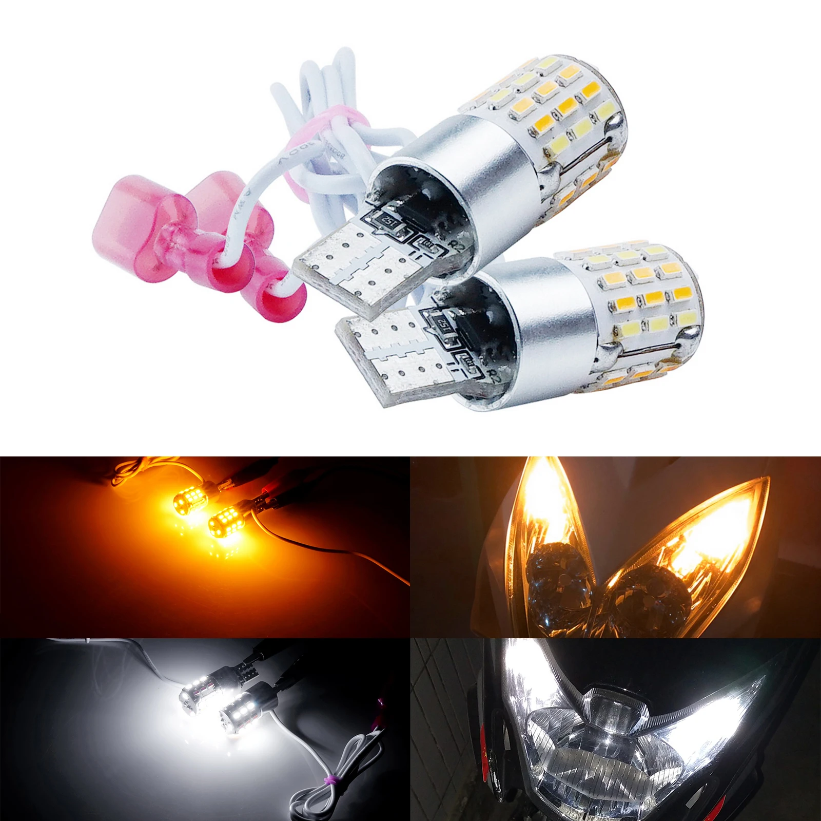 

ANGRONG 2x T10 W5W 501 LED Motorcycle Sidelight Turn Signal Light Bulbs White & Amber UK