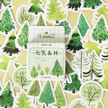 

45pcs/box Kawaii Japanese Green Forest Adhesive Scrapbook Sticker Children Decorative Sticker Multi Package Label
