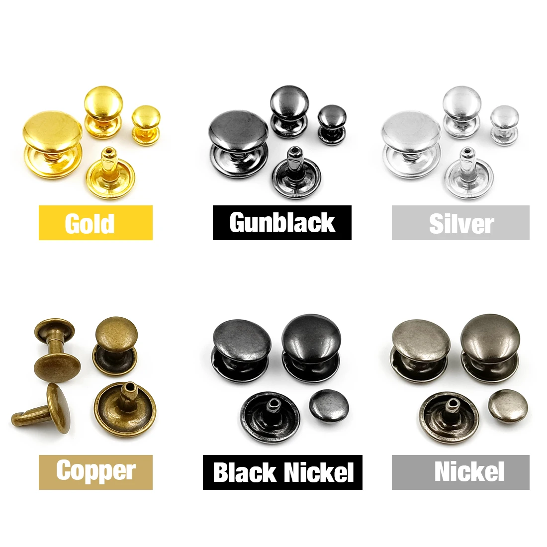 100Sets 5-12mm Metal Double Cap Rivets Stud Round Nail Spike For Leathercraft Repair Shoes Bag Belt Clothing Garment Accessories