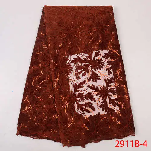 Оранжевая цветная последовательная кружевная ткань новейшая африканская бархатная кружевная ткань лучшее качество нигерийский тюль сетка кружево для шитья APW2911B - Цвет: 2911B-4