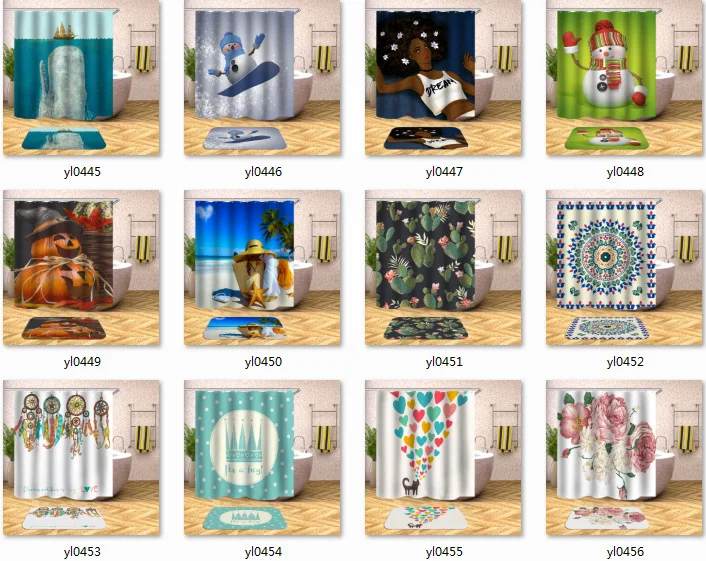 New Products Bamboo Waterproof Mould Proof Printed Shower Curtain Flower Type Multiple Choice Graphic Customization Size Multipl
