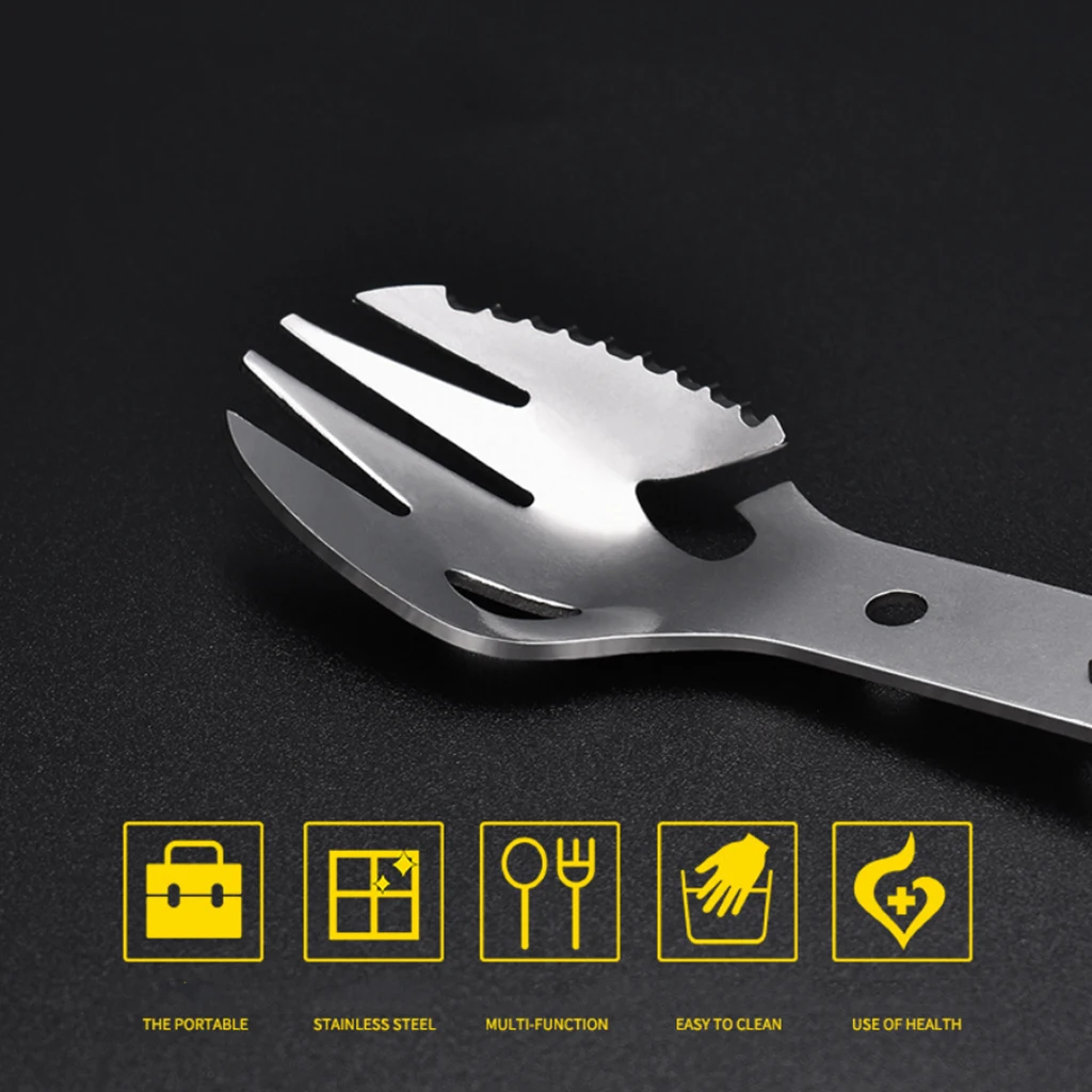 Tableware Spoon Multi Tool Can Opener Flatware Portable Bottle Cutlery Multitool Camp Utensil Fork Spork Stainless Steel Picnic
