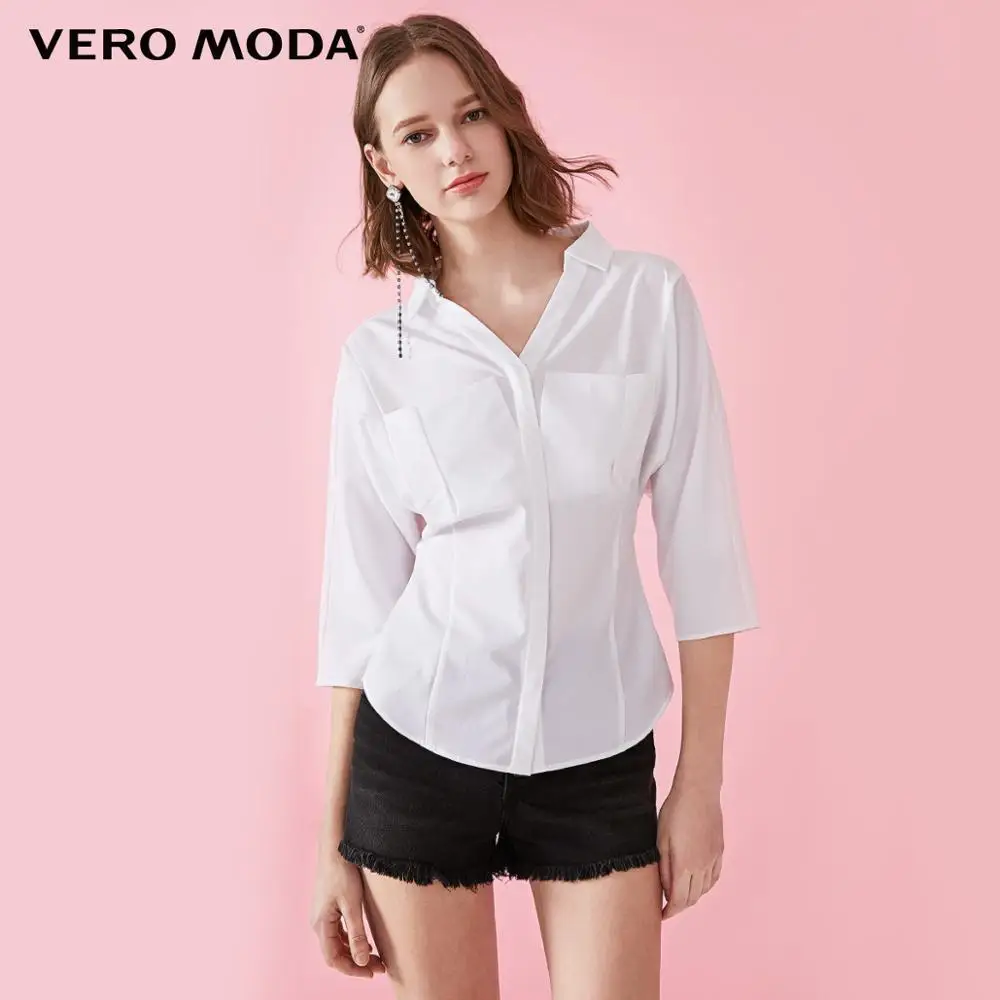 Vero Moda Женская облегающая двухполосная рубашка с 3/4 рукавами и отложным воротником | 319231585