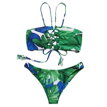 Женский комплект бикини с принтом «лесные листья», регулируемый ремень, крест, купальный костюм, купальный костюм