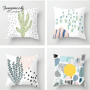 

Fuwatacchi Cactus Series Printed Cushion Cover Abstract Green Plant Pillow Cove For Home Sofa Car Decorative Pillowcases 45*45cm