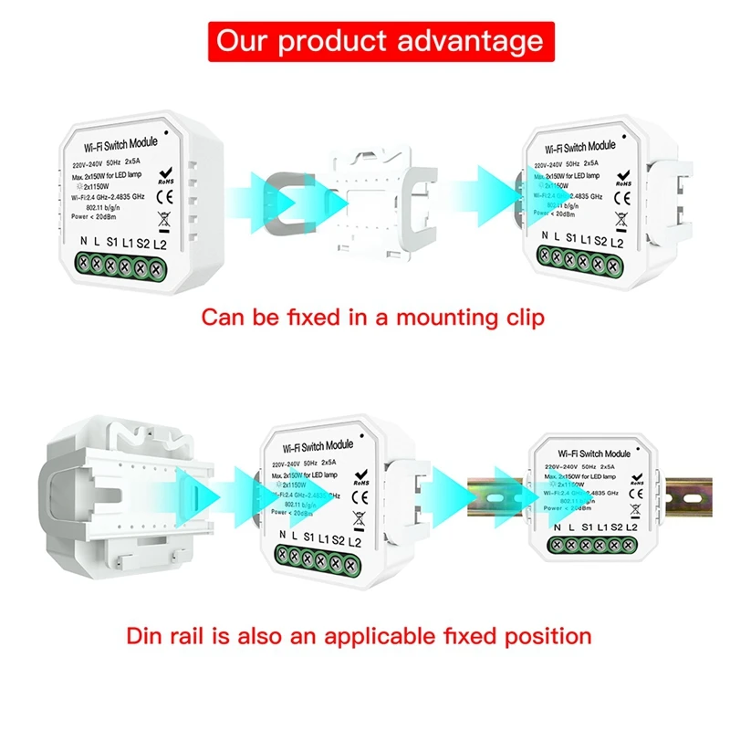 Wifi Smart Light Switch Diy Breaker Module Smart Life/Tuya App Remote Control,Working with for Alexa Echo Google Home 2 Gang 2 W