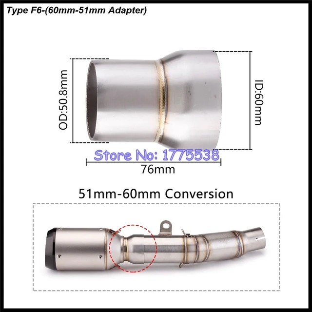 Adattatore Tubo Di Scarico Moto 60mm A 51mm - Connettore In Alluminio Per Silenziatore