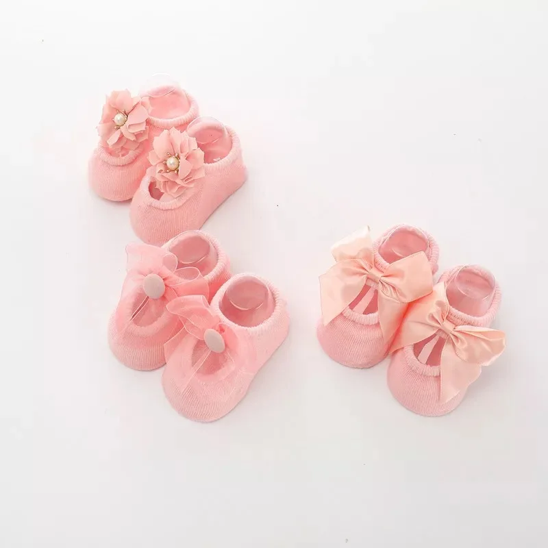

3 Pairs Newborn Baby Girl Summer Princess Cotton Lace Thin Ankle Boat Socks Toddler Anti slip Floor Bowknot Flower Sock