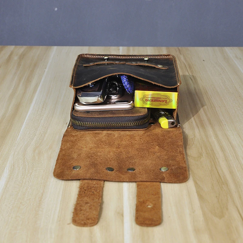 Vintage Crazy Horse Leather Male Gift Small Summer Pouch Design Cigarette Case 6
