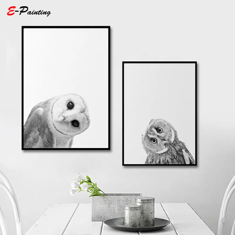 Современная живопись на холсте Черно белая милая сова настенная лесной постер с