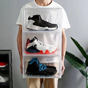 

1pc Transparent Flip Shoe Box Shoe Rack Dustproof Shoes Organizer Box Can Be Superimposed Combination Shoe Cabinet Minimalist