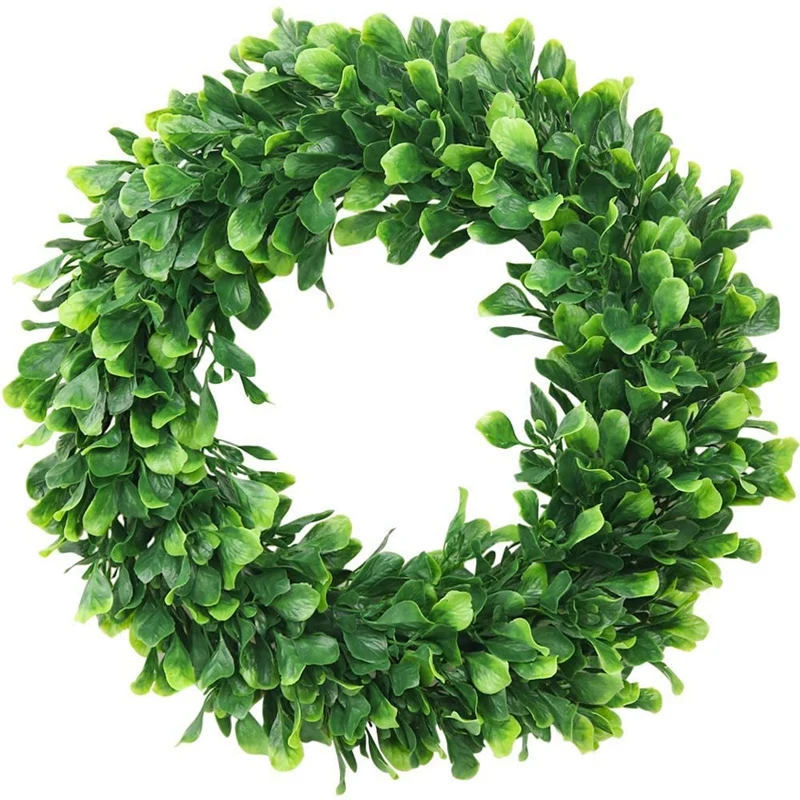 15 Welcome Wreath with Wooden Welcome Sign and White Flower Green Wreath for Front Door Window Home Decoration Lvydec Artificial Boxwood Wreath
