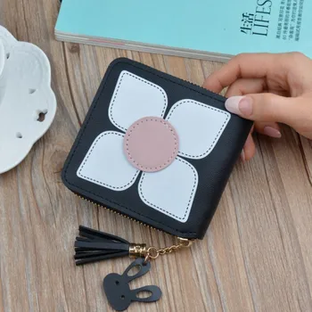 

Ms small wallet zipper wallet flowers short tassel, Japan and South Korea version of zero purse female mini wallet manufacturers