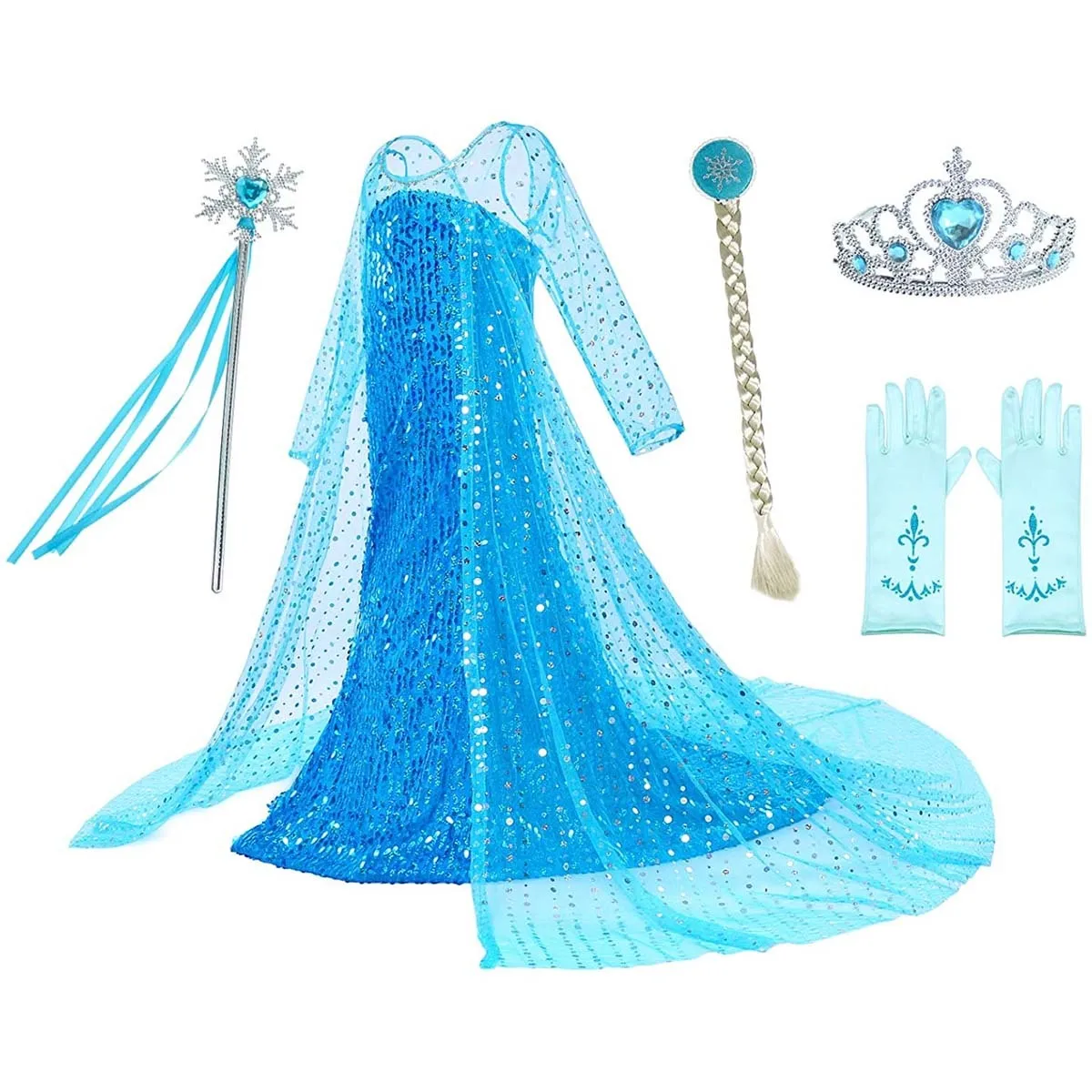

Elsa Luxury Princess Dress with Shining Sequins Long Cape Cosplay Costumes Girls Birthday Party Christmas Halloween 2-10 Years