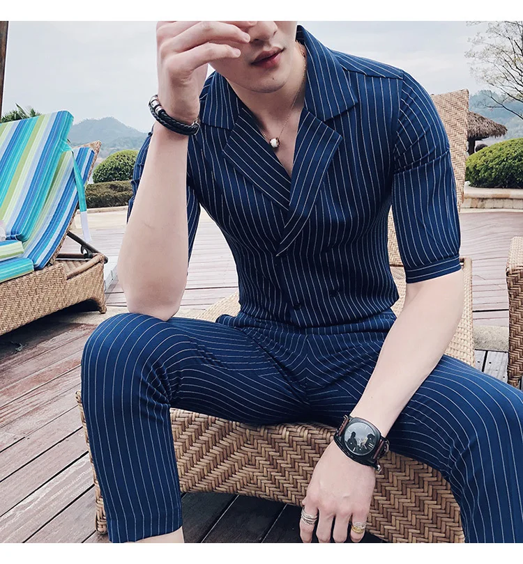 Двубортный костюм; летний костюм; Mariage Homme; цвет черный, белый, серый, синий; костюм в полоску; Uomo Trajes De Hombre