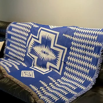 

Royal Blue Bohemian National Style American Geometric Casual Blanket Sofa Towel Sofa Cover Blanket Retro
