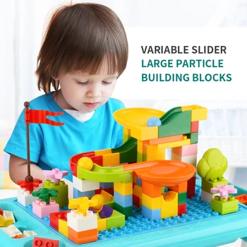 

Large Particle Building Blocks Table Compatible Plastic Kids Marble Puzzle Educational Toys DIY Assembly Slide Children Gift