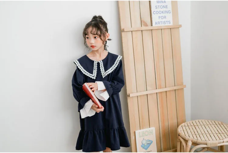 Осенняя корейская модная детская воздушная кукла для колледжа, платье с воротником для девочек платье принцессы INS платье для родителей и