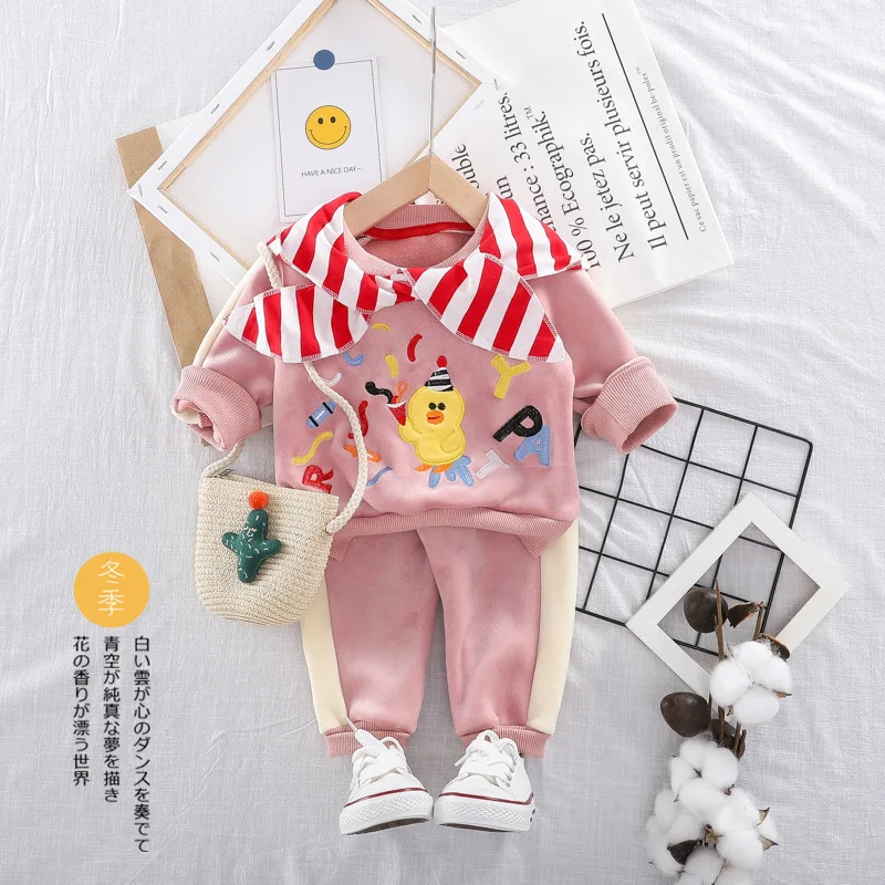 HYLKIDHUOSE/комплекты одежды для маленьких мальчиков и девочек г., Осенние комплекты одежды для малышей плюшевые топы с рисунками, штаны Детский костюм